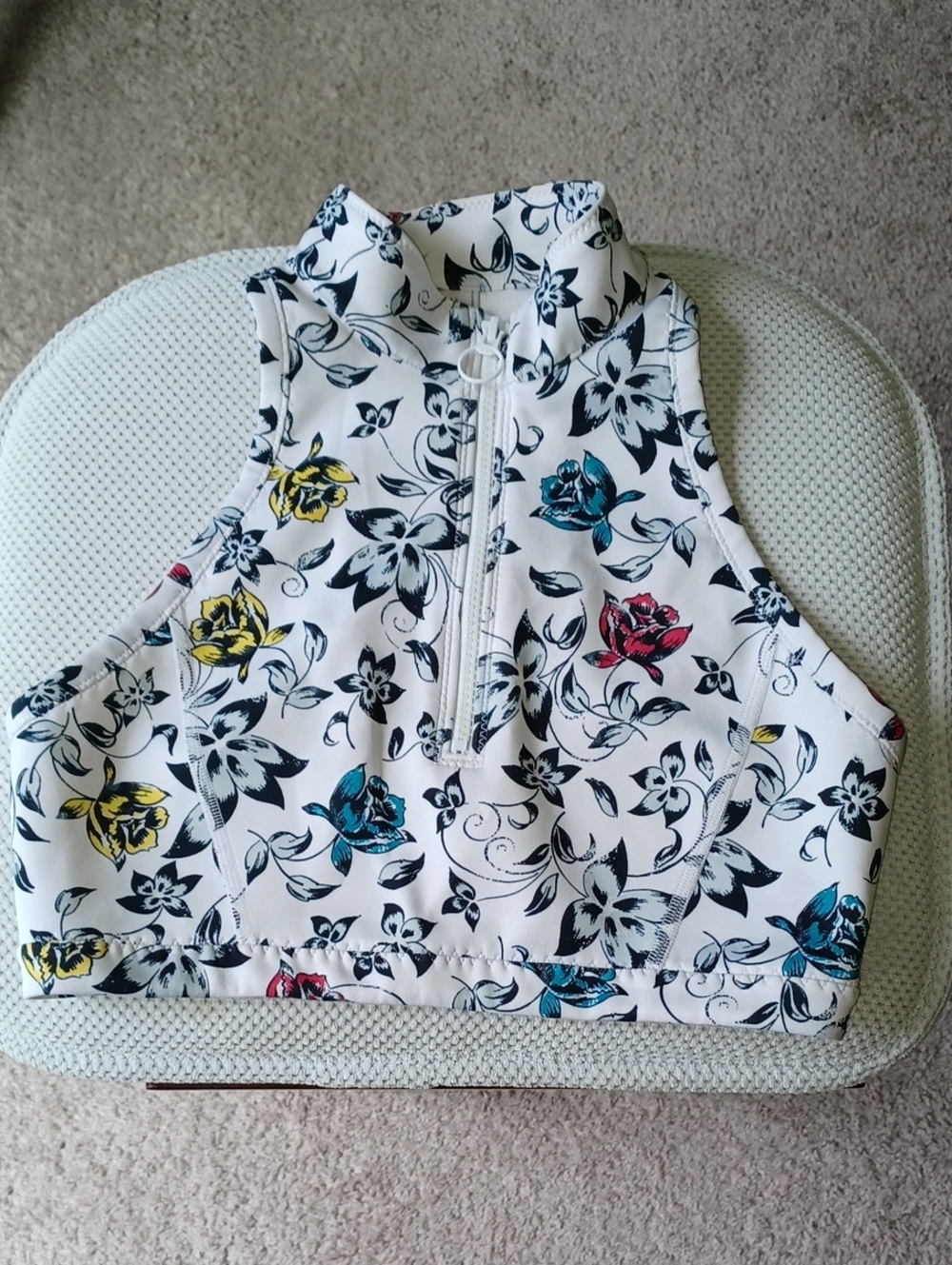 Stella McCartney Floral Zip Sports Bra with Black Yellow Accents Medium